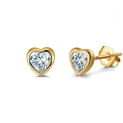9ct Gold  CZ Rub Over Solitaire Love Stud Earrings 5mm 1 Carat - JES107