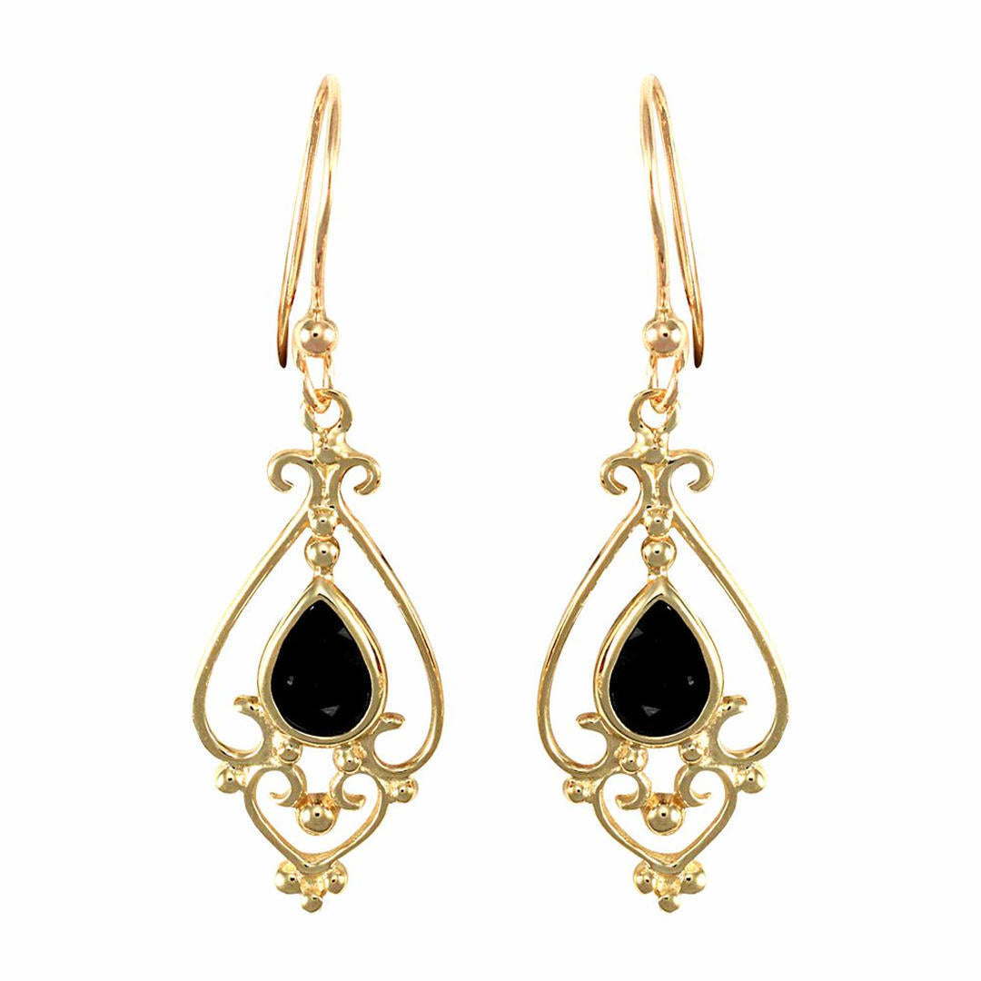 9ct Gold  Dark Sapphire Tears of Joy Chandelier Drop Earrings - JES117