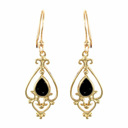 9ct Gold  Dark Sapphire Tears of Joy Chandelier Drop Earrings - JES117