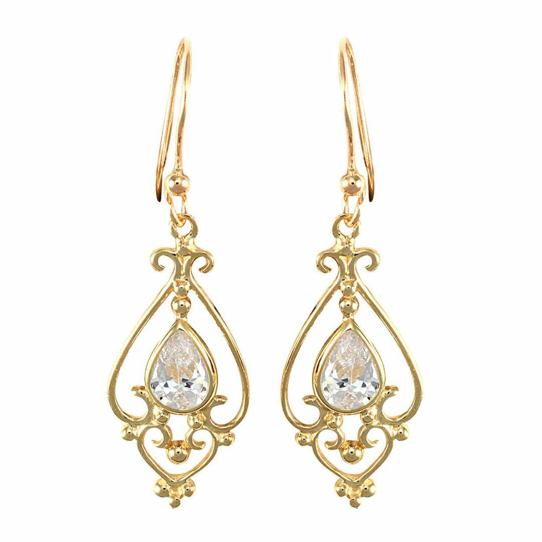 9ct Gold  CZ Tears of Joy Chandelier Drop Earrings - JES118