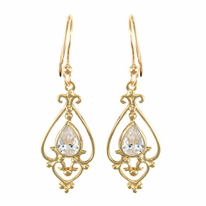 9ct Gold  CZ Tears of Joy Chandelier Drop Earrings - JES118