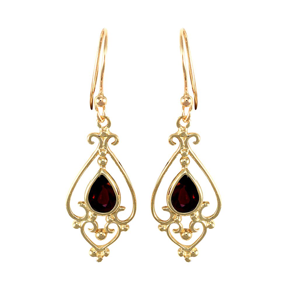 9ct Gold  Red Garnet Tears of Joy Chandelier Drop Earrings - JES119