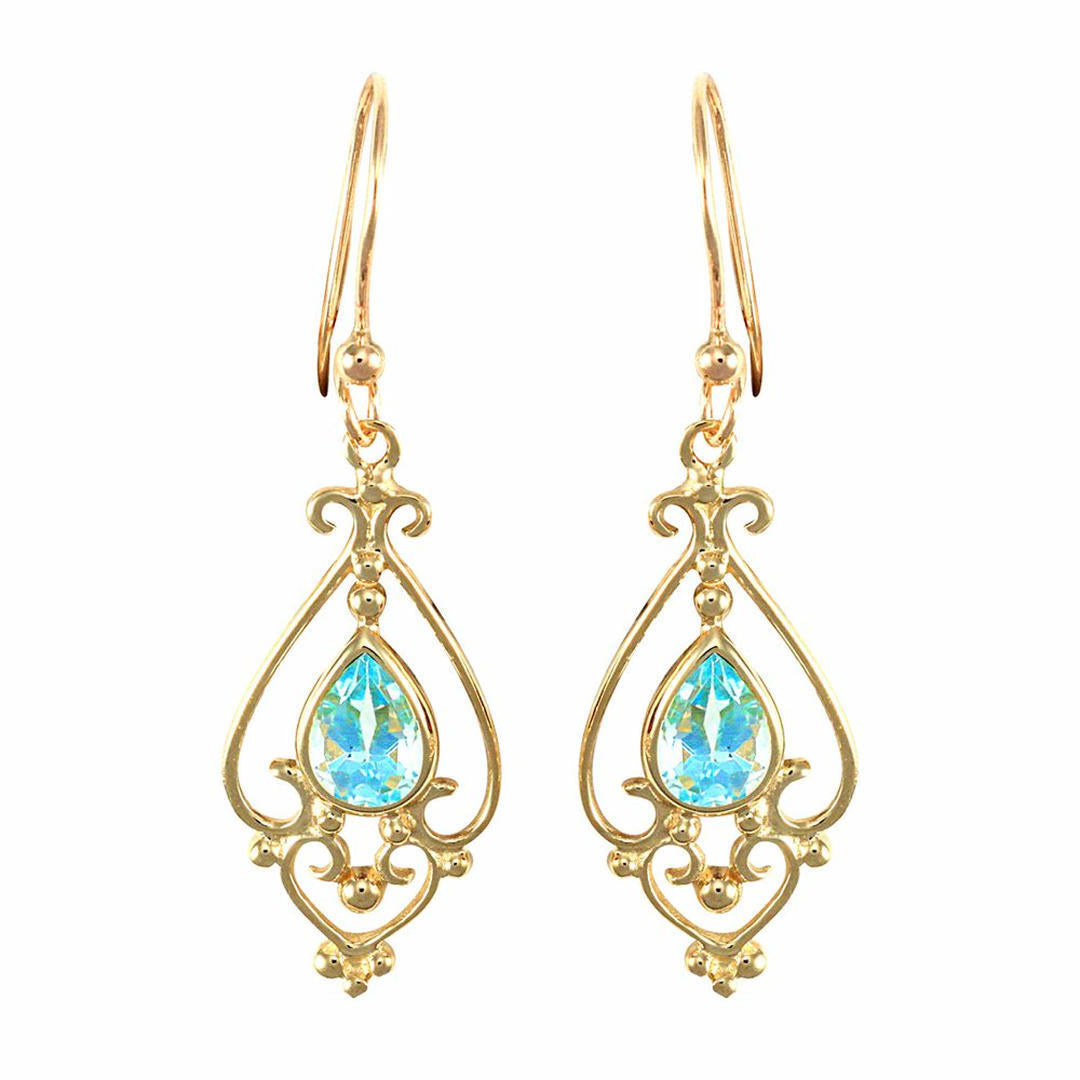 9ct Gold  Light Blue Topaz Tears of Joy Chandelier Drop Earrings - JES120