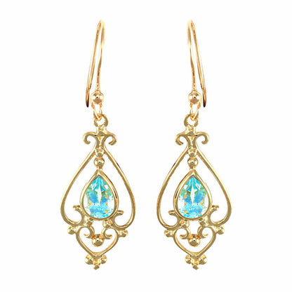 9ct Gold  Light Blue Topaz Tears of Joy Chandelier Drop Earrings - JES120