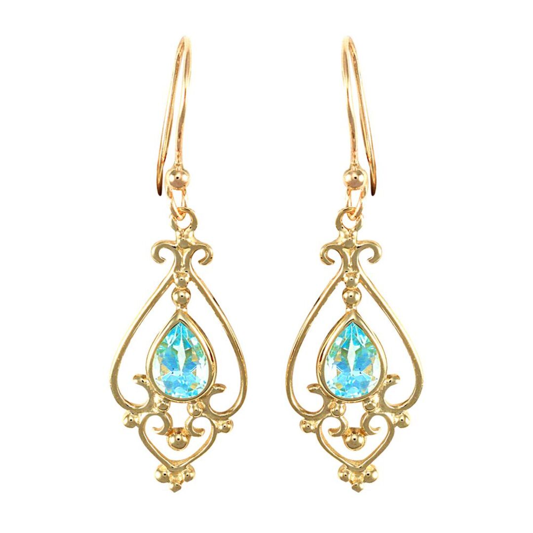 9ct Gold  Blue Topaz Chandelier Drop Earrings 7x5mm 1½ Carats - JES120