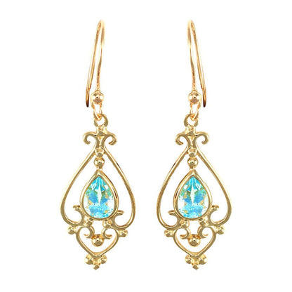 9ct Gold  Blue Topaz Chandelier Drop Earrings 7x5mm 1½ Carats - JES120