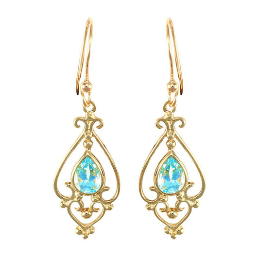 9ct Gold  Blue Topaz Chandelier Drop Earrings 7x5mm 1½ Carats - JES120