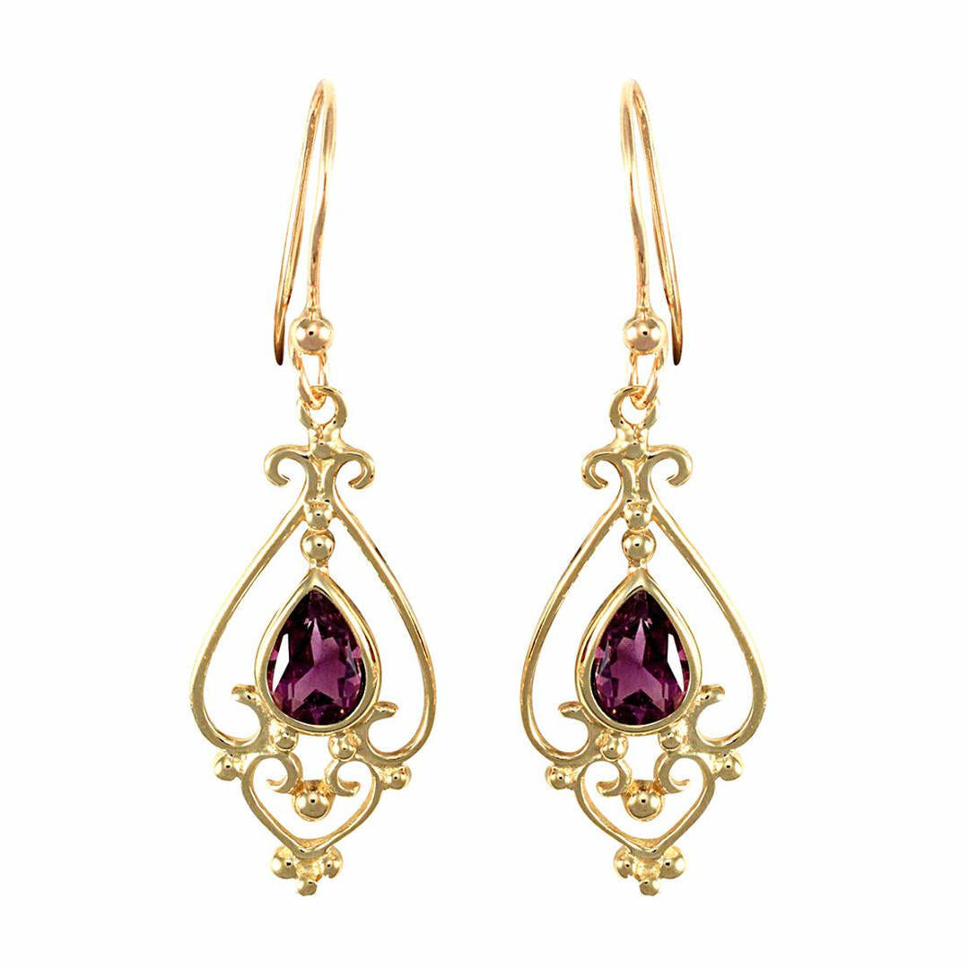 9ct Gold  Purple Amethyst Tears of Joy Chandelier Drop Earrings - JES121