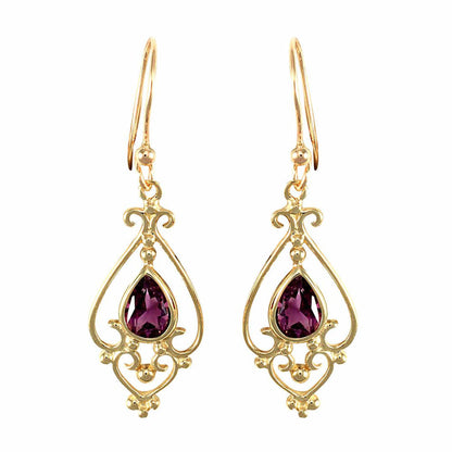 9ct Gold  Purple Amethyst Tears of Joy Chandelier Drop Earrings - JES121