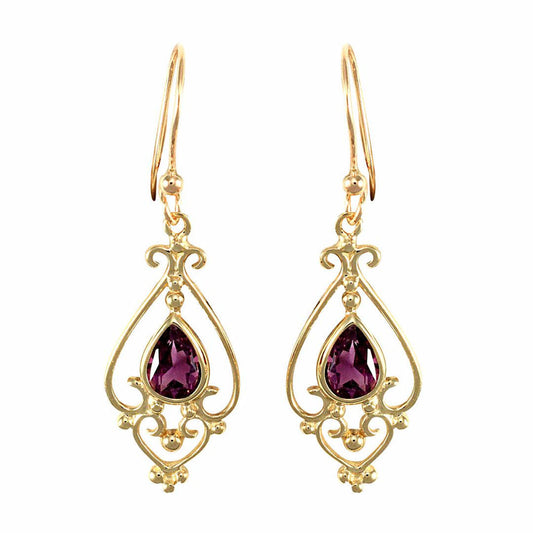 9ct Gold  Purple Amethyst Tears of Joy Chandelier Drop Earrings - JES121