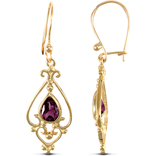 9ct Gold  Purple Amethyst Tears of Joy Chandelier Drop Earrings - JES121