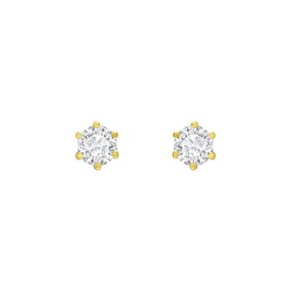 9ct Gold  CZ 6 Claw Solitaire Stud Earrings, 3mm 0.20CTS - JES125