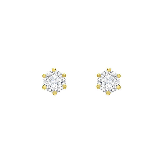 9ct Gold  CZ 6 Claw Solitaire Stud Earrings, 3mm 0.20CTS - JES125