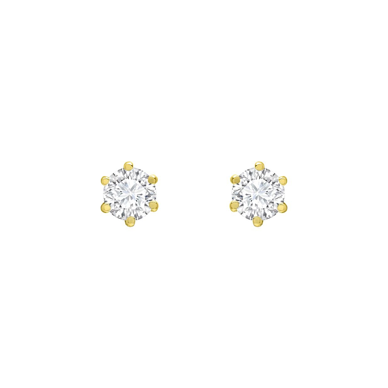 9ct Gold  CZ 6 Claw Solitaire Stud Earrings, 3mm 0.20CTS - JES125