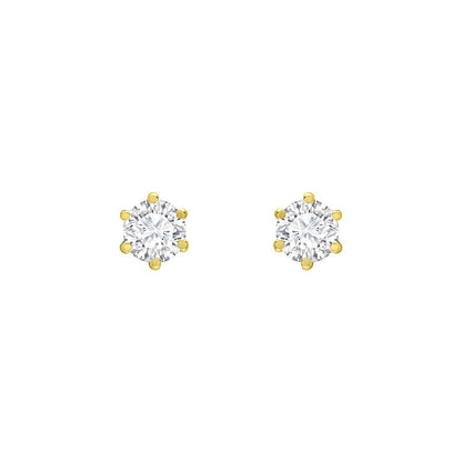9ct Gold  CZ 6 Claw Solitaire Stud Earrings, 3mm 0.20CTS - JES125
