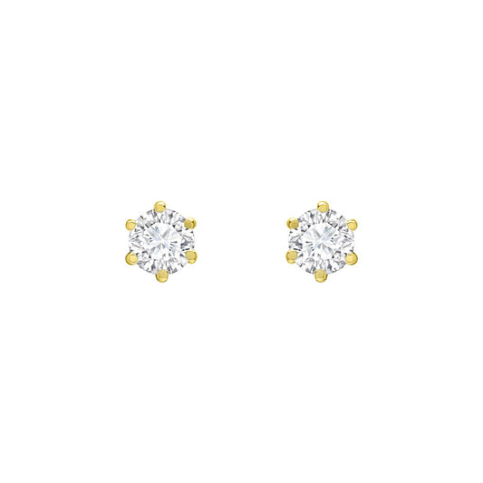 9ct Gold  CZ 6 Claw Solitaire Stud Earrings, 3mm 0.20CTS - JES125