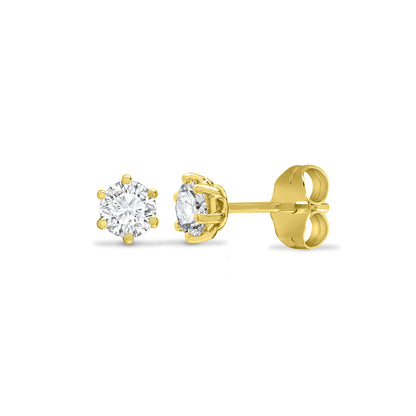 9ct Gold  CZ 6 Claw Solitaire Stud Earrings, 3mm 0.20CTS - JES125