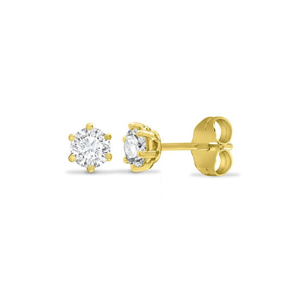 9ct Gold  CZ 6 Claw Solitaire Stud Earrings, 3mm 0.20CTS - JES125