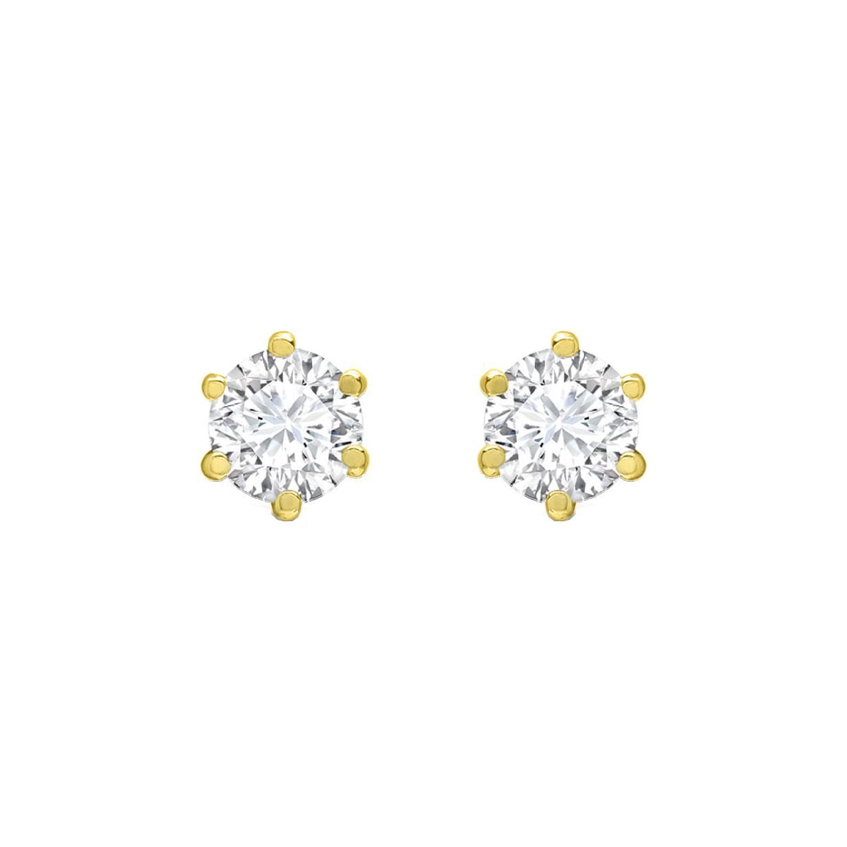 9ct Gold  CZ 6 Claw Solitaire Stud Earrings, 4mm 0.50CTS - JES126