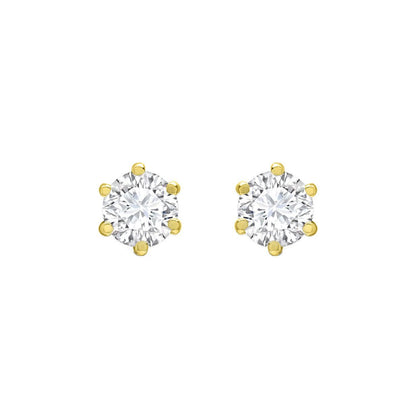 9ct Gold  CZ 6 Claw Solitaire Stud Earrings, 4mm 0.50CTS - JES126