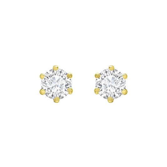 9ct Gold  CZ 6 Claw Solitaire Stud Earrings, 4mm 0.50CTS - JES126
