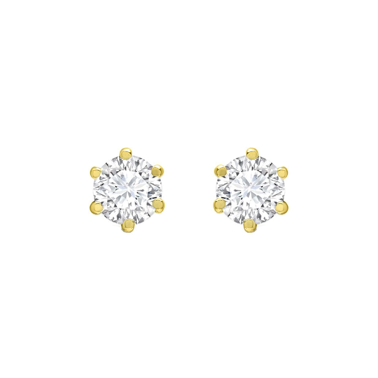 9ct Gold  CZ 6 Claw Solitaire Stud Earrings, 4mm 0.50CTS - JES126