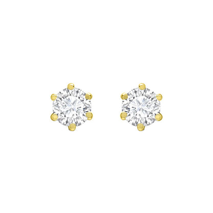 9ct Gold  CZ 6 Claw Solitaire Stud Earrings, 4mm 0.50CTS - JES126