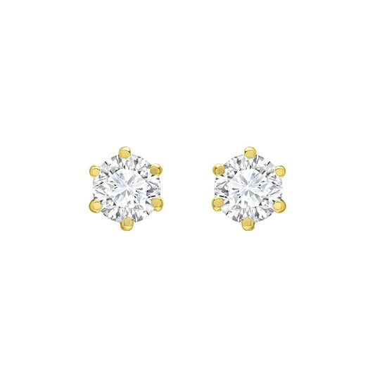 9ct Gold  CZ 6 Claw Solitaire Stud Earrings, 4mm 0.50CTS - JES126