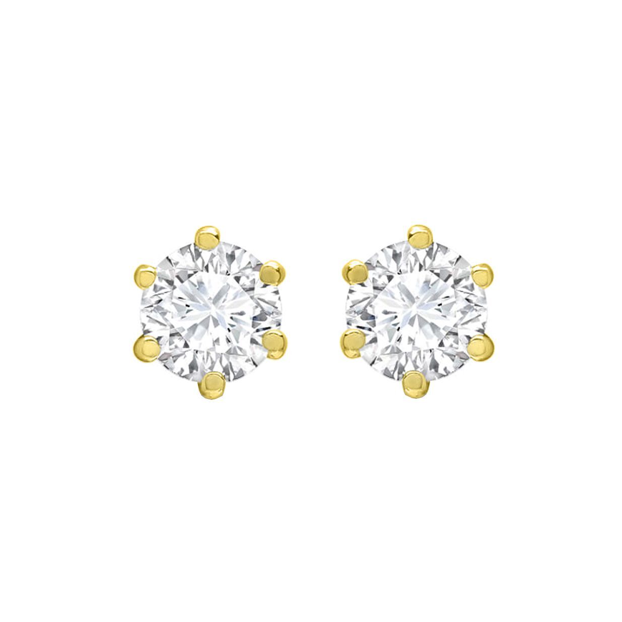 9ct Gold  CZ 6 Claw Solitaire Stud Earrings, 5mm 1.00CTS - JES127