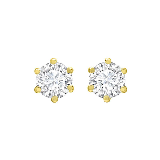 9ct Gold  CZ 6 Claw Solitaire Stud Earrings, 5mm 1.00CTS - JES127