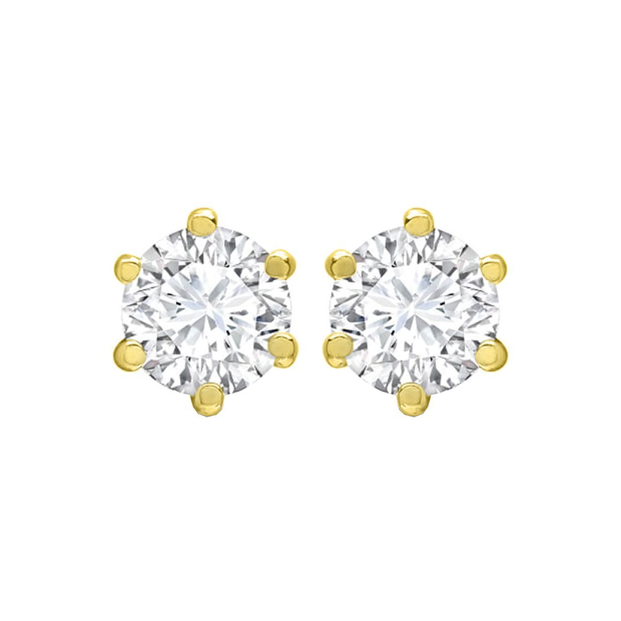 9ct Gold  CZ 6 Claw Solitaire Stud Earrings, 6mm 1.70CTS - JES128
