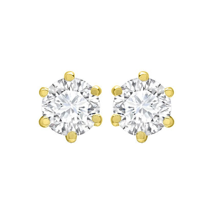 9ct Gold  CZ 6 Claw Solitaire Stud Earrings, 6mm 1.70CTS - JES128