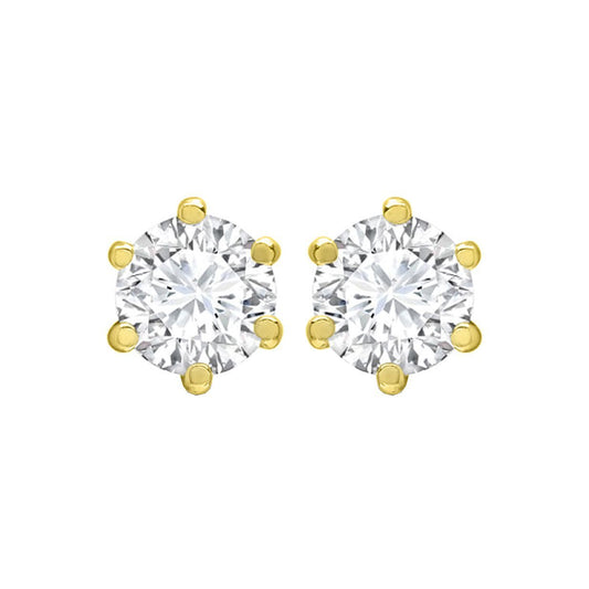 9ct Gold  CZ 6 Claw Solitaire Stud Earrings, 6mm 1.70CTS - JES128