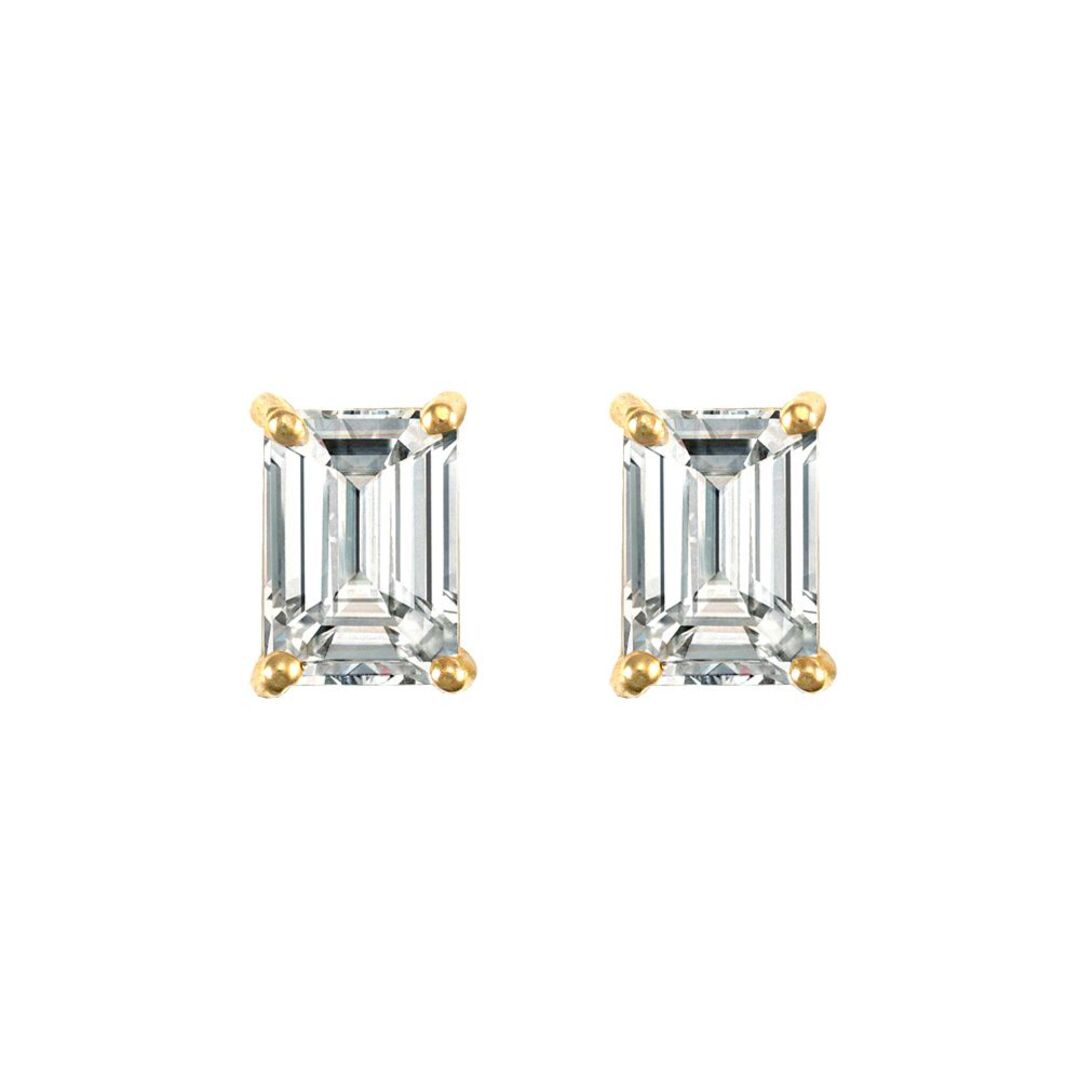 9ct Gold  CZ 4 Claw Solitaire Stud Earrings, 7x5mm 1 Carat - JES129