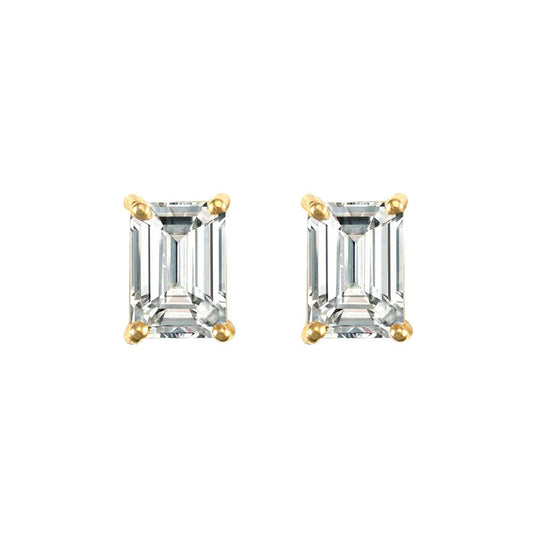 9ct Gold  CZ 4 Claw Solitaire Stud Earrings, 7x5mm - JES129