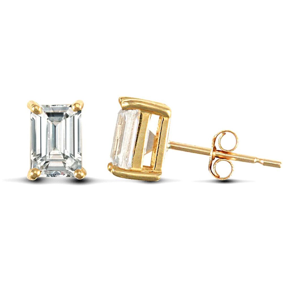 9ct Gold  CZ 4 Claw Solitaire Stud Earrings, 7x5mm 1 Carat - JES129