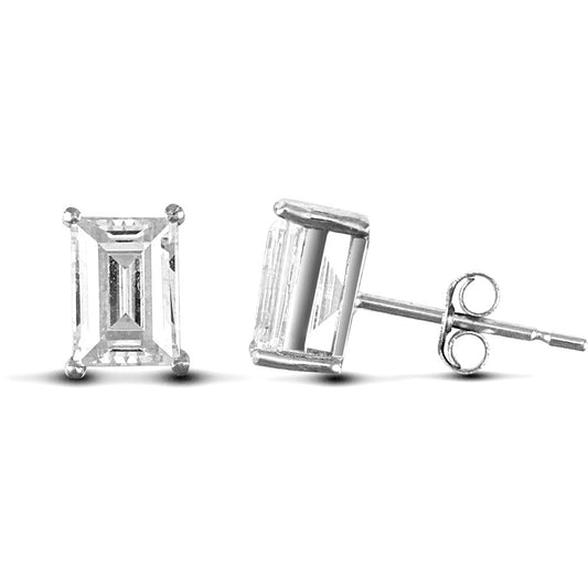9ct White Gold  CZ 4 Claw Solitaire Stud Earrings, 7x5mm - JES132