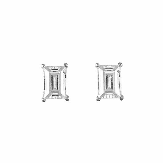 9ct White Gold  CZ 4 Claw Solitaire Stud Earrings, 7x5mm - JES132