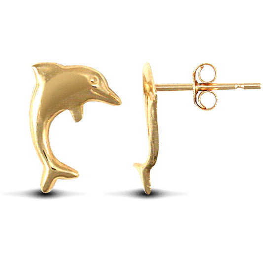 Ladies 9ct Gold  Smiling Dolphin Stud Earrings - JES139