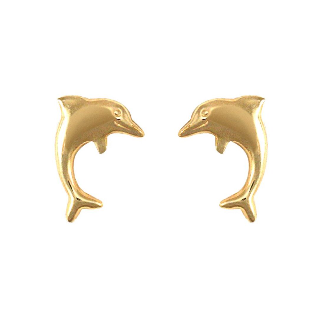 Ladies 9ct Gold  Smiling Dolphin Stud Earrings - JES139