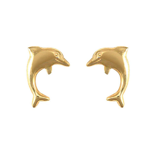 Ladies 9ct Gold  Smiling Dolphin Stud Earrings - JES139