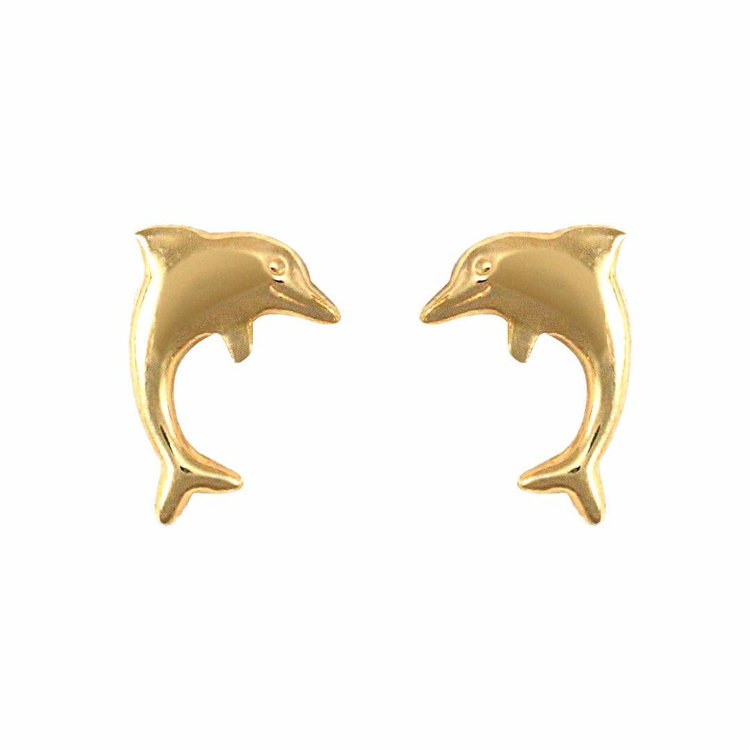 Ladies 9ct Gold  Smiling Dolphin Stud Earrings - JES139