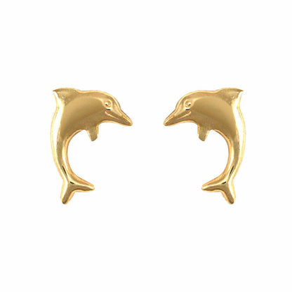 Ladies 9ct Gold  Smiling Dolphin Stud Earrings - JES139