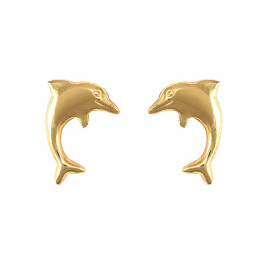 Ladies 9ct Gold  Smiling Dolphin Stud Earrings - JES139
