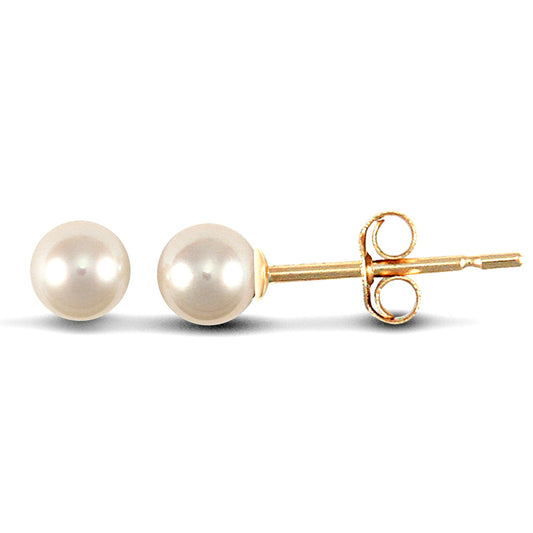 9ct Gold  Akoya Pearl Full Moon Stud Earrings 4-4.5mm - JES150