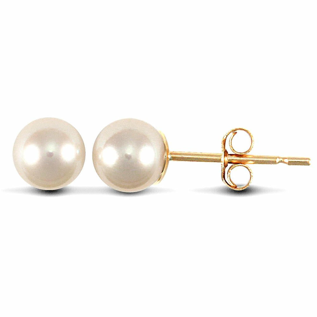 9ct Gold  Akoya Pearl Full Moon Stud Earrings 4.5-5mm - JES151