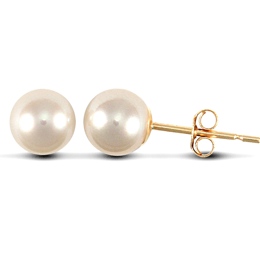 9ct Gold  Akoya Pearl Full Moon Stud Earrings 5.5-6mm - JES152