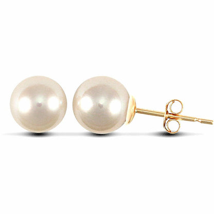 9ct Gold  Akoya Pearl Full Moon Stud Earrings 6.5-7mm - JES153