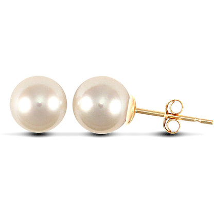 9ct Gold  Akoya Pearl Full Moon Stud Earrings 6.5-7mm - JES153