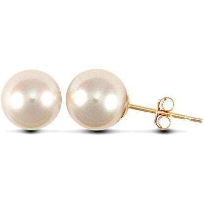 9ct Gold  Akoya Pearl Full Moon Stud Earrings 7.5-8mm - JES154